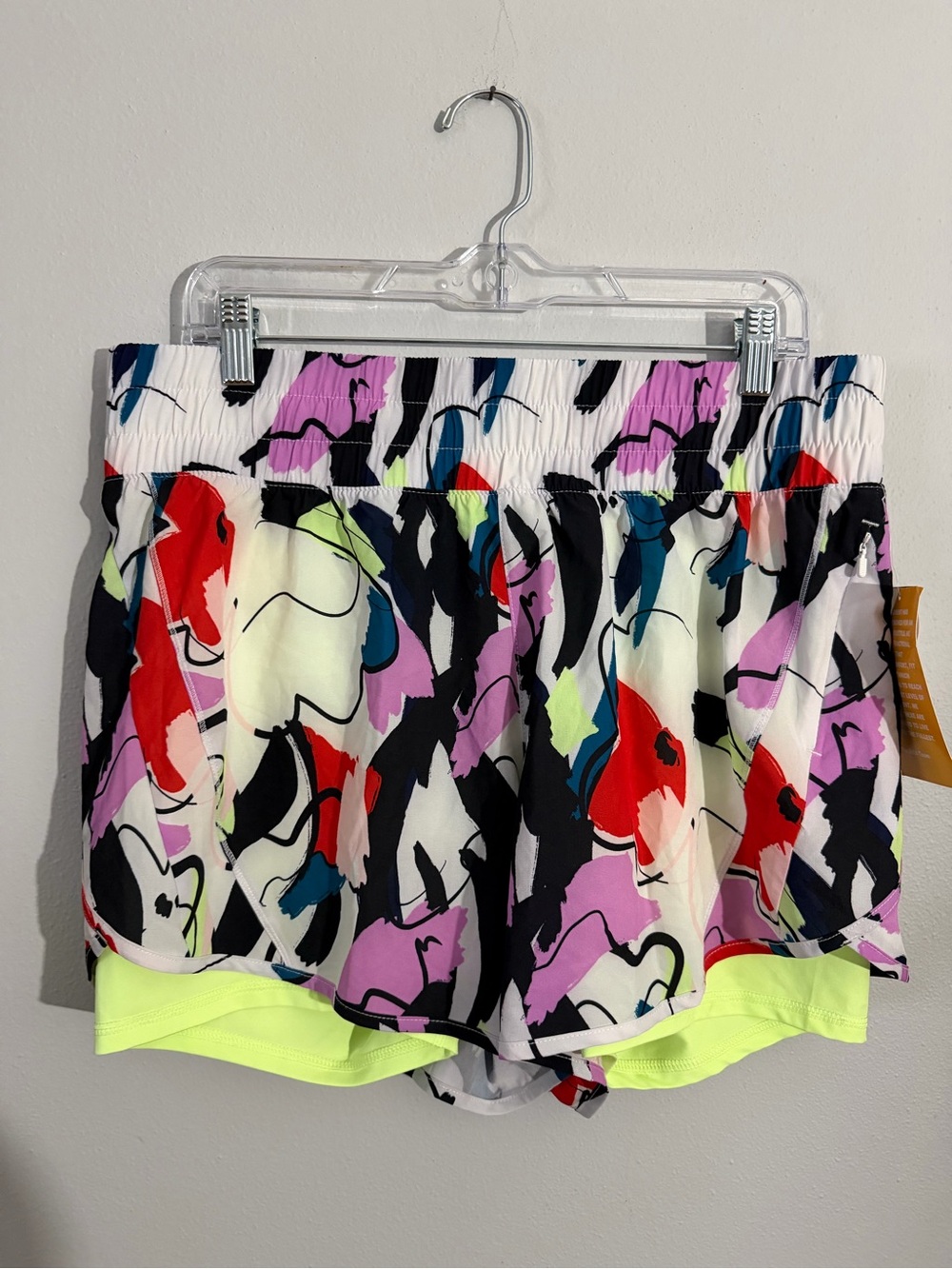 Avia Neon Lined Abstract Print Athletic Shorts
